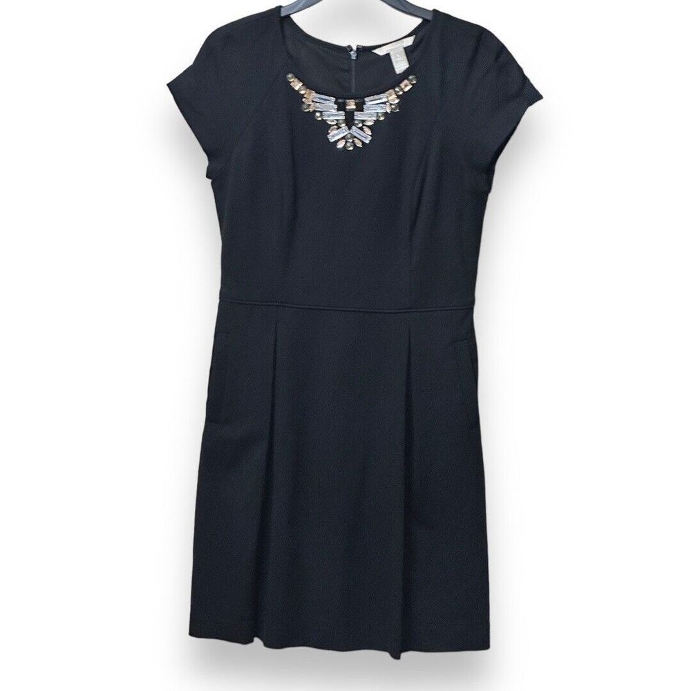Banana Republic Jewel Neckline Dress Size 6 Ponte Knit Black Fit and Flare
